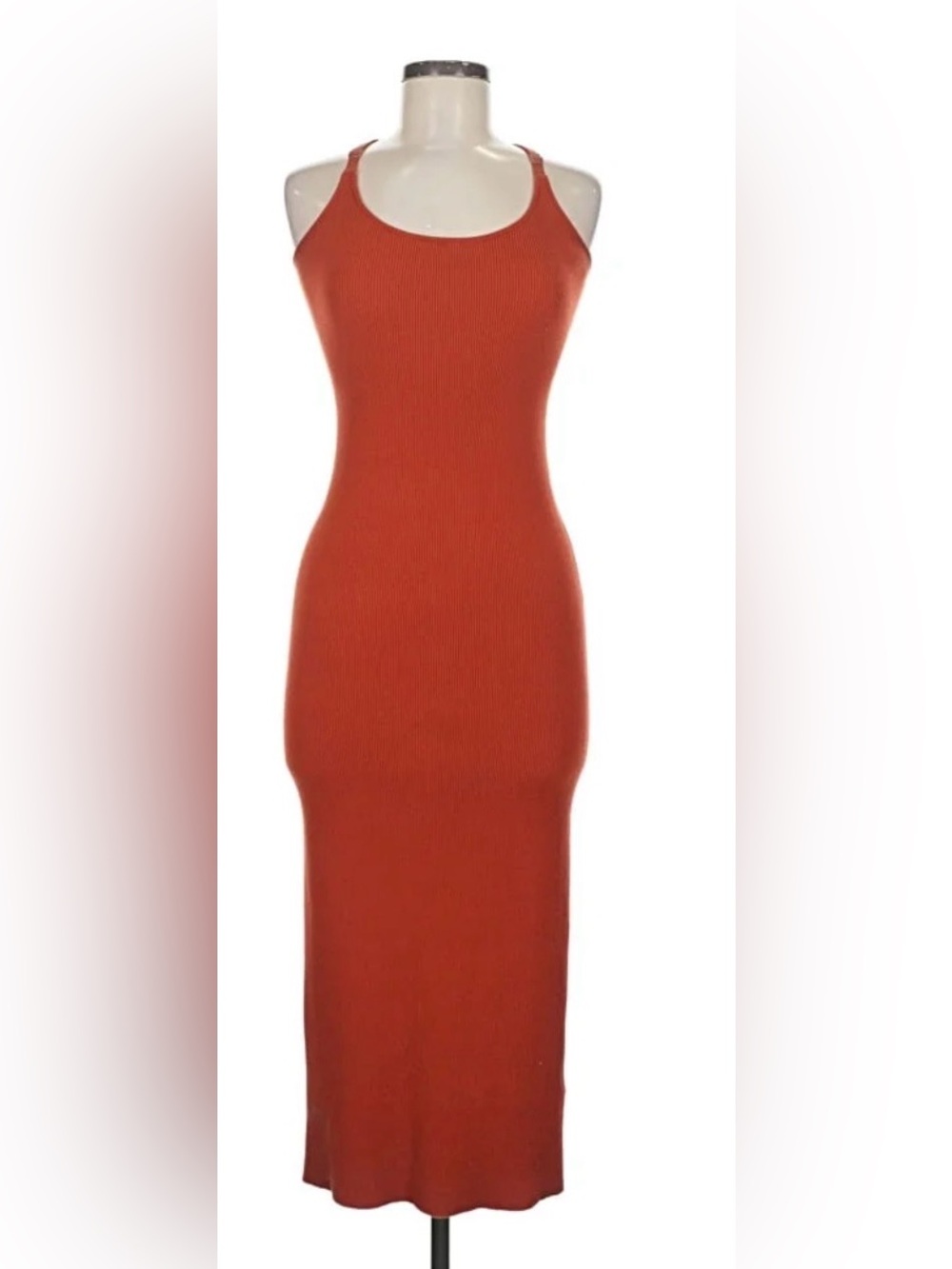 A.L.C. Ribbed Midi Dress in Rust Orange